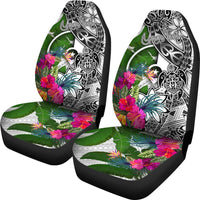 Yap Custom Personalised Car Seat Covers White - Turtle Plumeria Banana Leaf - Polynesian Pride