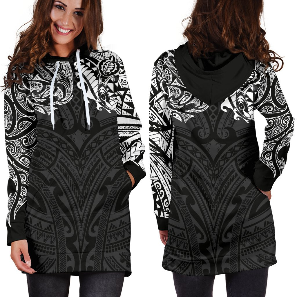 New Zealand Women'S Hoodie Dress, Maori Polynesian Tattoo White - Polynesian Pride