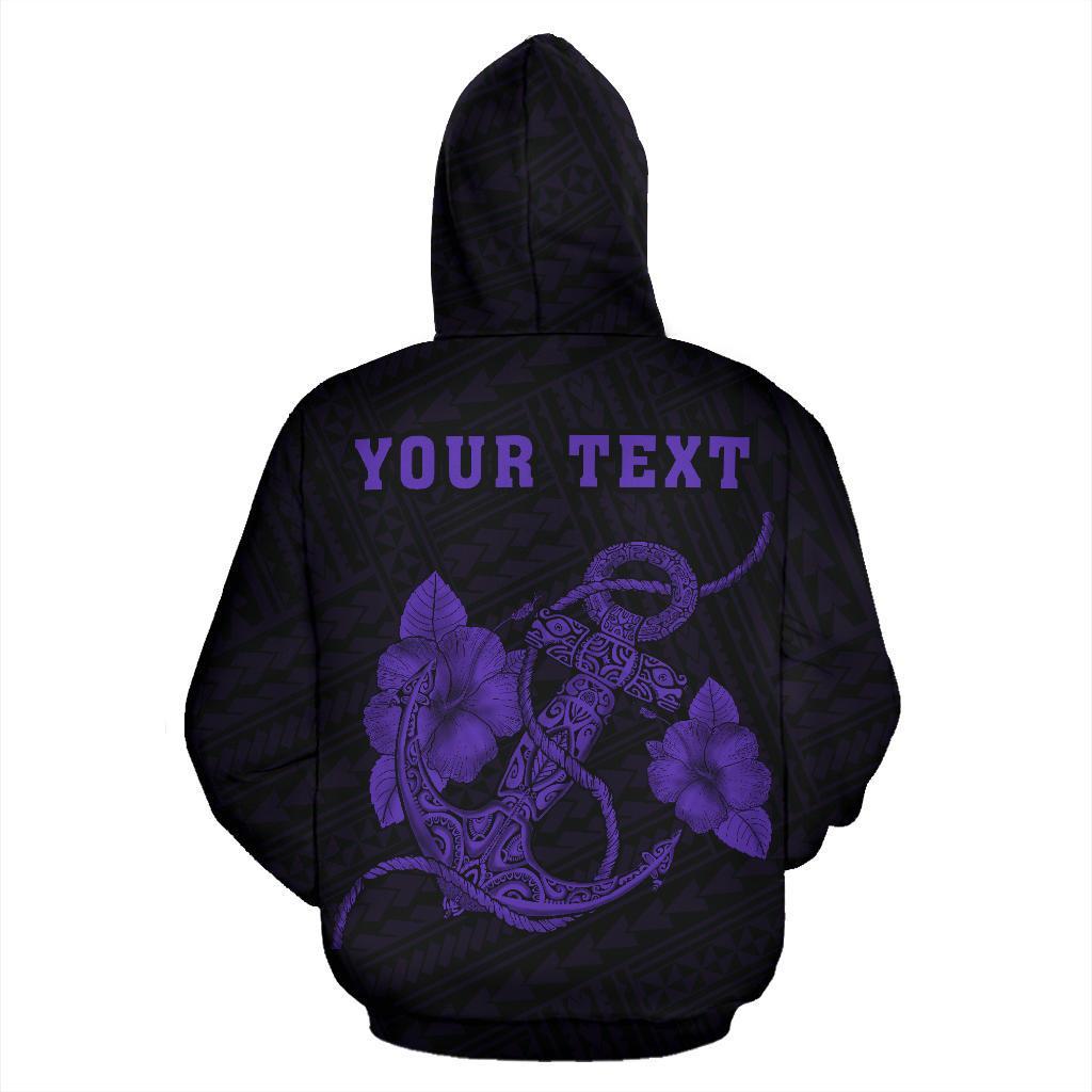 Polynesian Kakau Anchor Hibiscus Hawaii Custom Hoodie Purple - Polynesian Pride