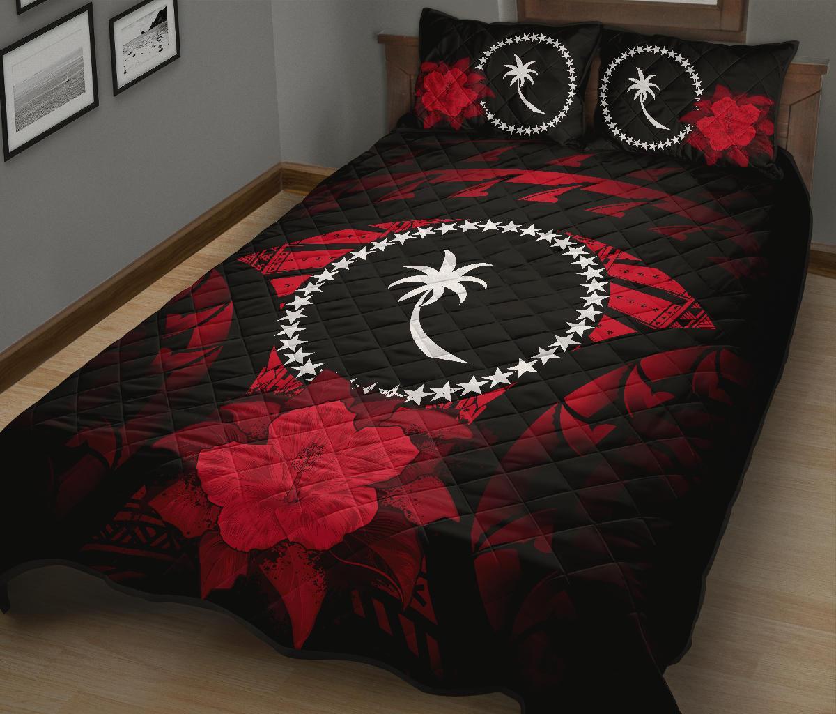 Chuuk Polynesian Quilt Bed Set Hibiscus Red - Polynesian Pride