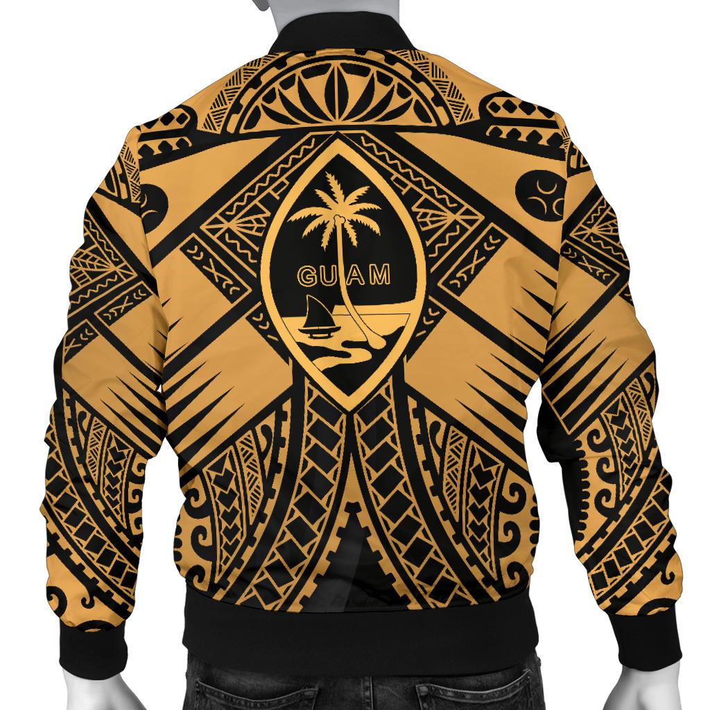 Guam Polynesian Men's Bomber Jacket - Guam Gold Seal with Polynesian Tattoo - Polynesian Pride