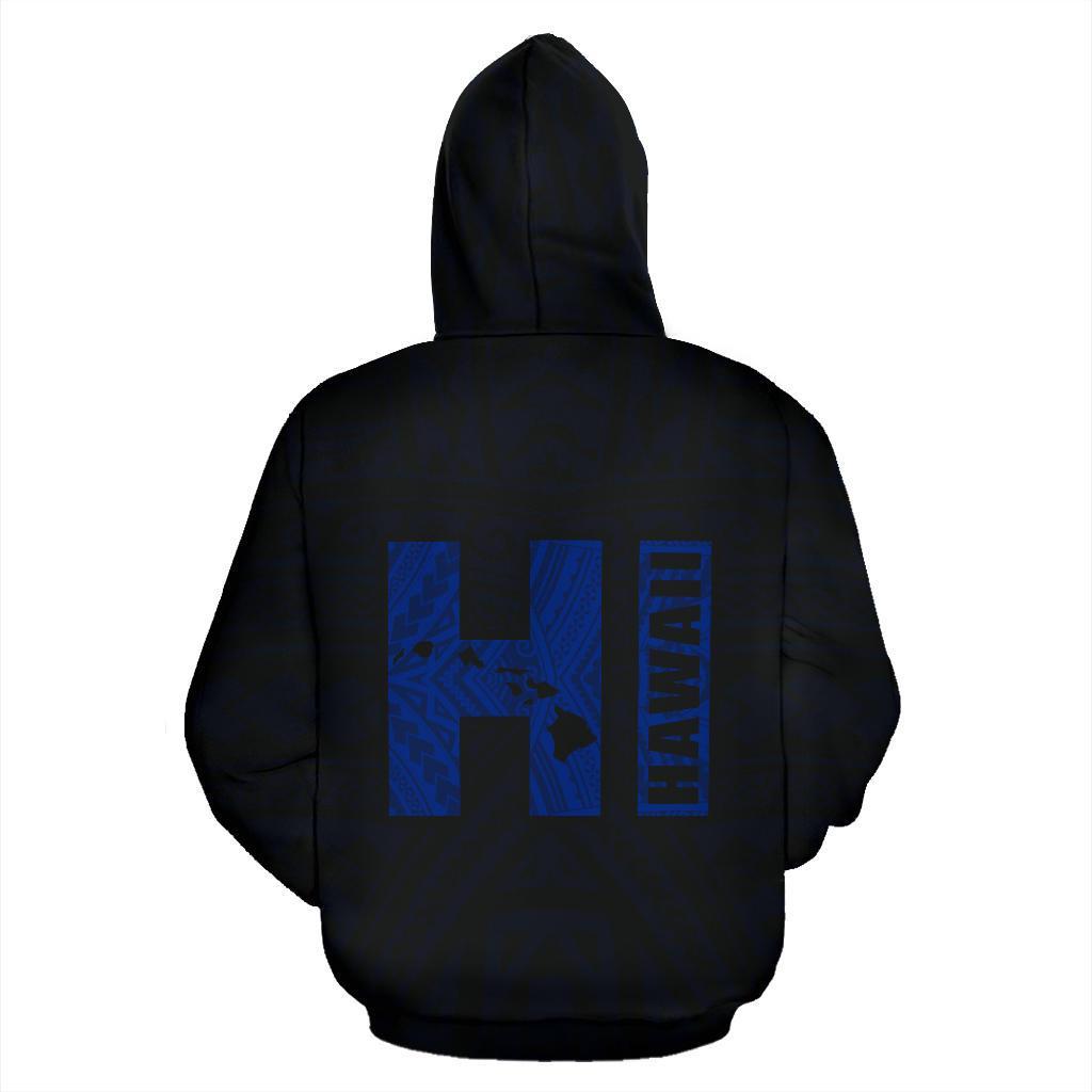 Polynesian Kakau Kanaka Map of Hawaii Zip Hoodie Blue - Polynesian Pride