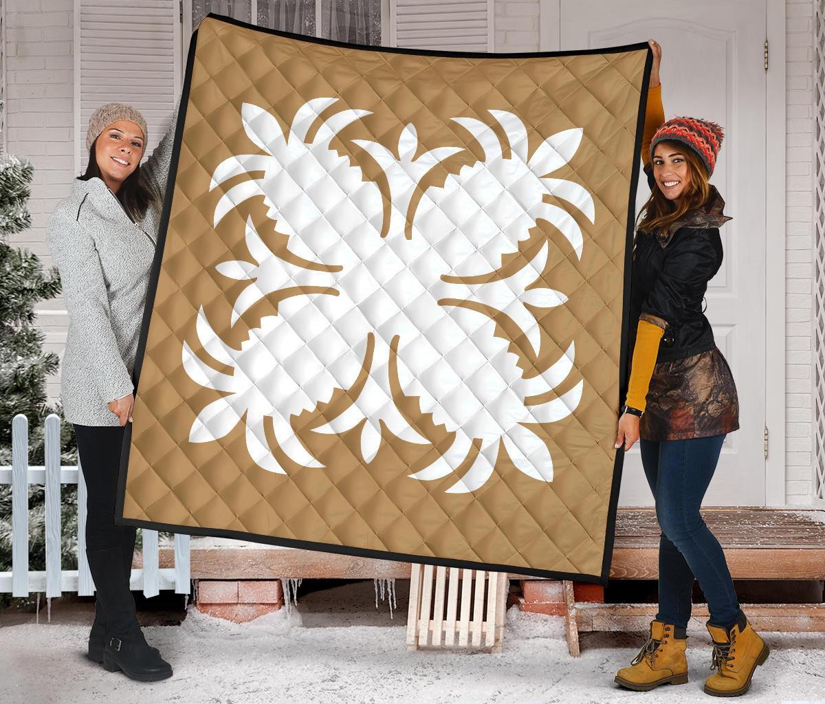 Hawaiian Premium Quilt Royal Pattern - Gold - A2 Style - Polynesian Pride