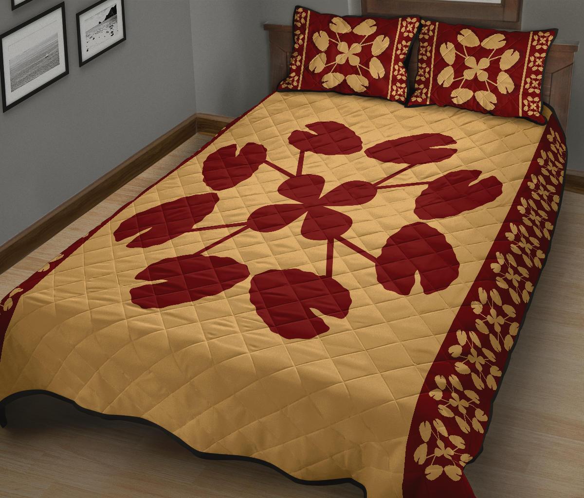 Hawaiian Quilt Pattern Kalo Quilt Bed Set - Polynesian Pride