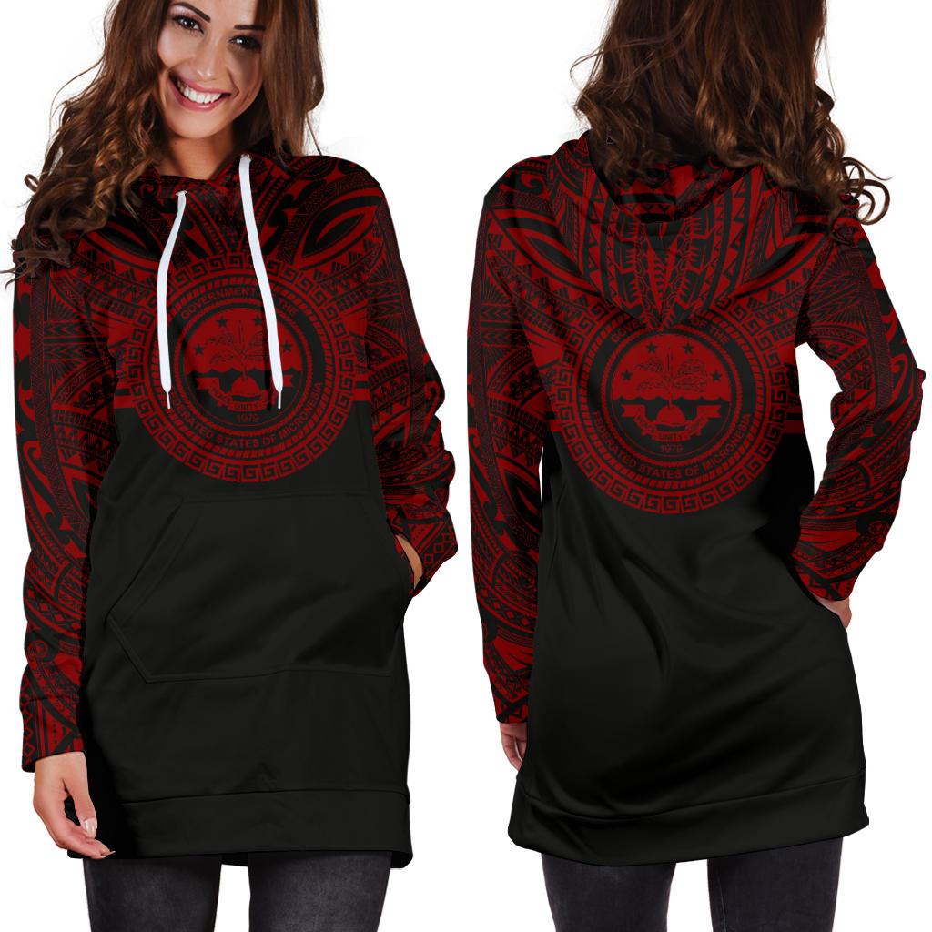 Federated States of Micronesia Women Hoodie Dress - Federated States of Micronesia Coat Of Arms Polynesian Red Black - Polynesian Pride