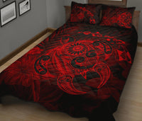 Hawaii Turtle Map Hibiscus Polynesian Red Quilt Bed Set - Polynesian Pride
