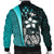 Kosrae Micronesia Men's Bomber Jackets Turquoise - Turtle With Hook - Polynesian Pride