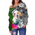 Niue Off Shoulder Sweater - Turtle Plumeria Banana Leaf - Polynesian Pride