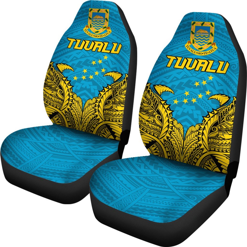 Tuvalu Car Seat Covers - Tuvalu Flag Coat Of Arms Premium - A7 Universal Fit Blue and Yellow - Polynesian Pride