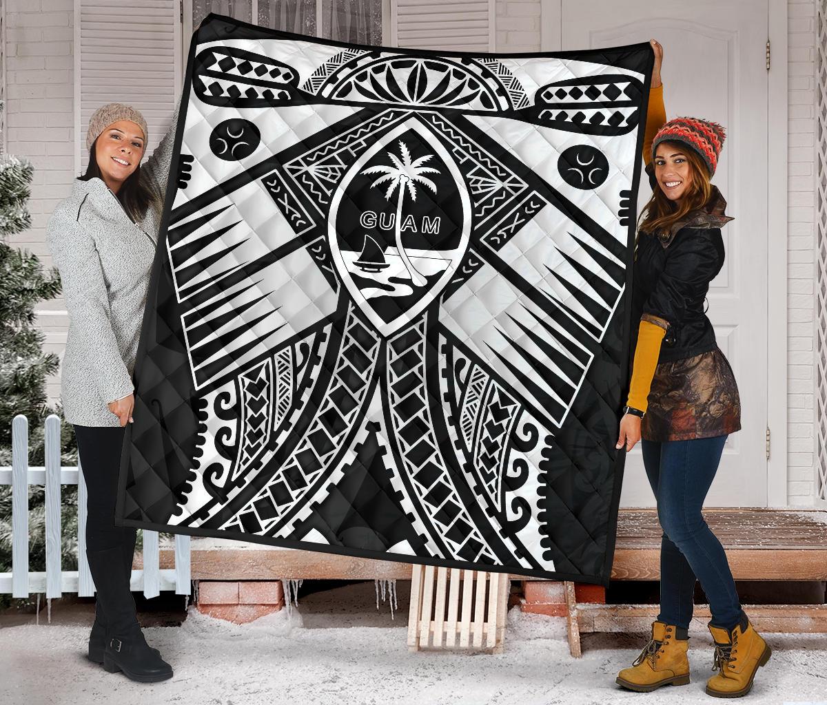 Guam Polynesian Premium Quilt - Guam White Seal with Polynesian Tattoo Ver 01 - Polynesian Pride