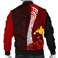 Papua New Guinea Polynesian Men's Bomber Jacket - Coat Of Arm With Hibiscus - Polynesian Pride