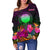 Northern Mariana Islands Polynesian Women's Off Shoulder Sweater - Summer Hibiscus - Polynesian Pride