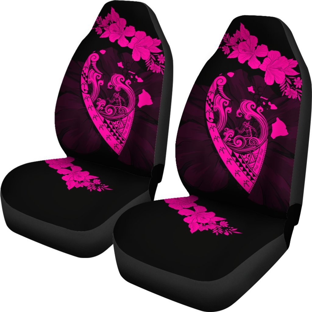 Hawaii Hibiscus Banzai Surfing Car Seat Cover Pink Universal Fit Pink - Polynesian Pride