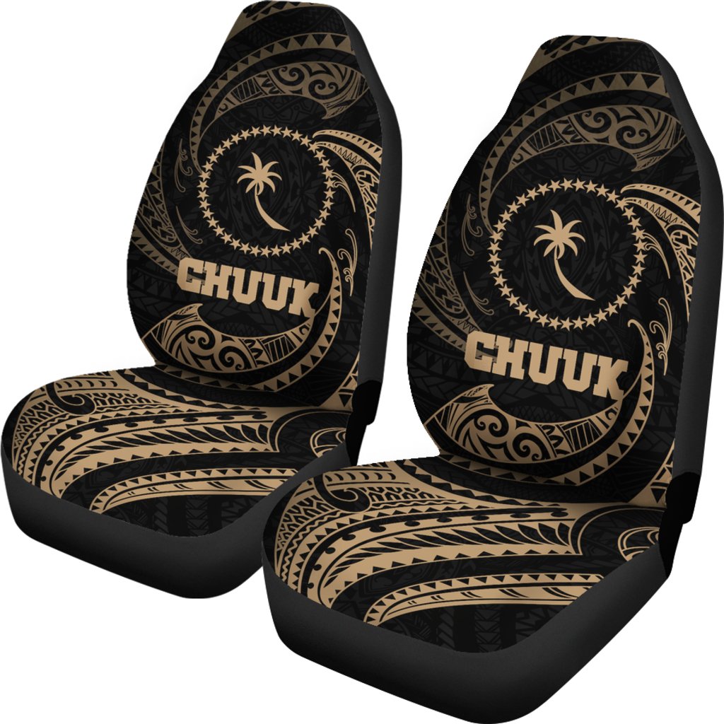 Chuuk Micronesia Car Seat Covers - Gold Tribal Wave - Polynesian Pride