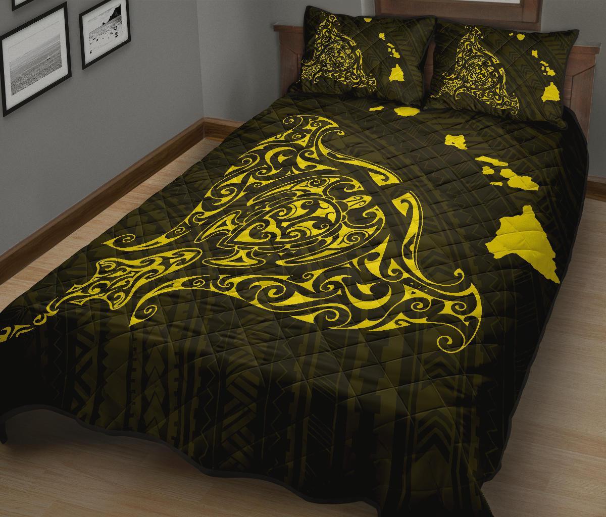 Rays Hawaii Map Polynesian Quilt Bed Set - Yellow - Polynesian Pride