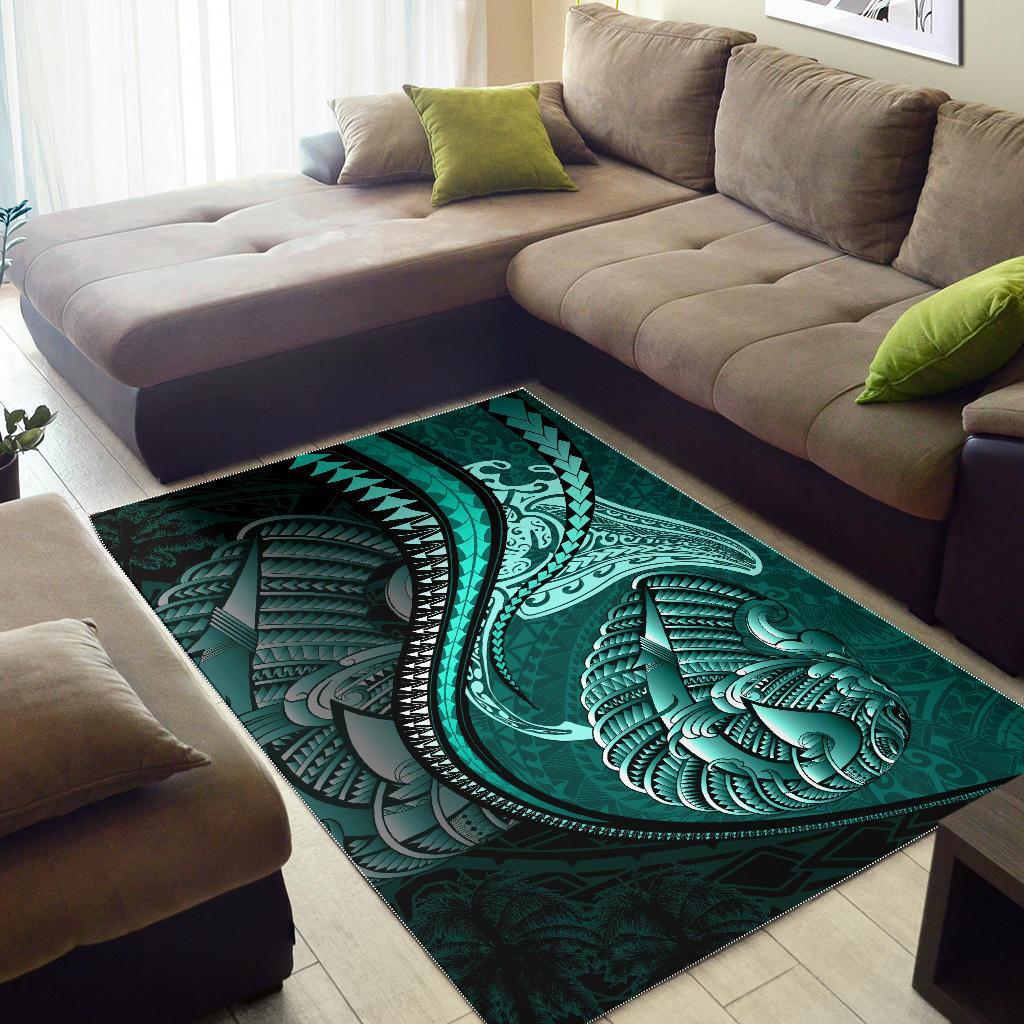 Fish Hook Area Rug Manta Polynesian Turquoise - Polynesian Pride