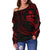 Samoa Polynesian Custom Personalised Women's Off Shoulder Sweater - Red Tribal Wave - Polynesian Pride