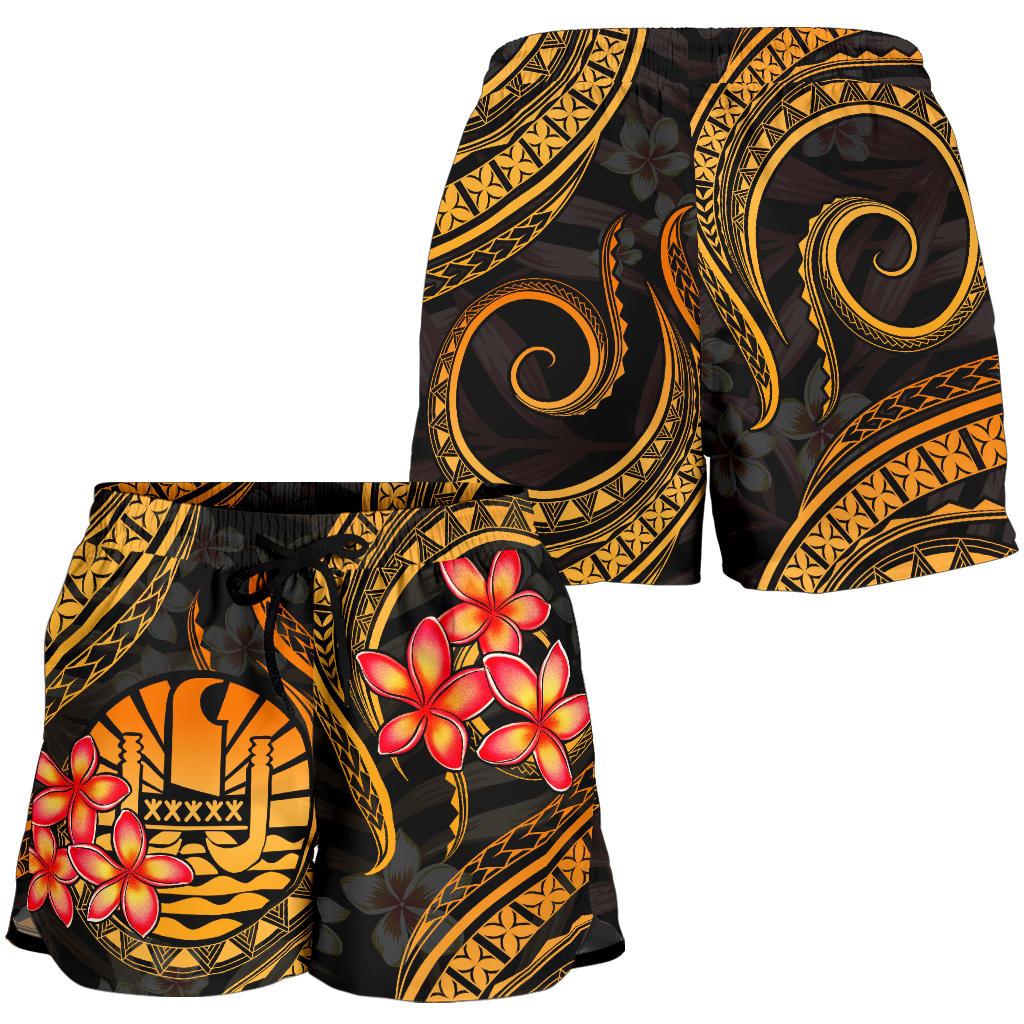 Tahiti Polynesian Women Shorts - Gold Plumeria - Polynesian Pride