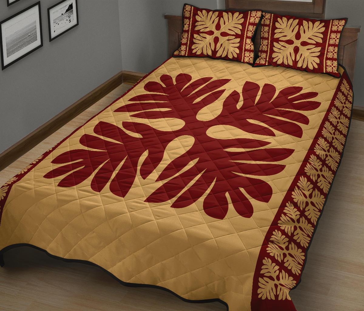 Hawaiian Quilt Pattern Palm Four Petal Quilt Bed Set - Polynesian Pride