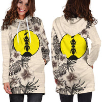 New Caledonia Hoodie Dress - New Caledonia Flag & Beige Hibiscus - Polynesian Pride