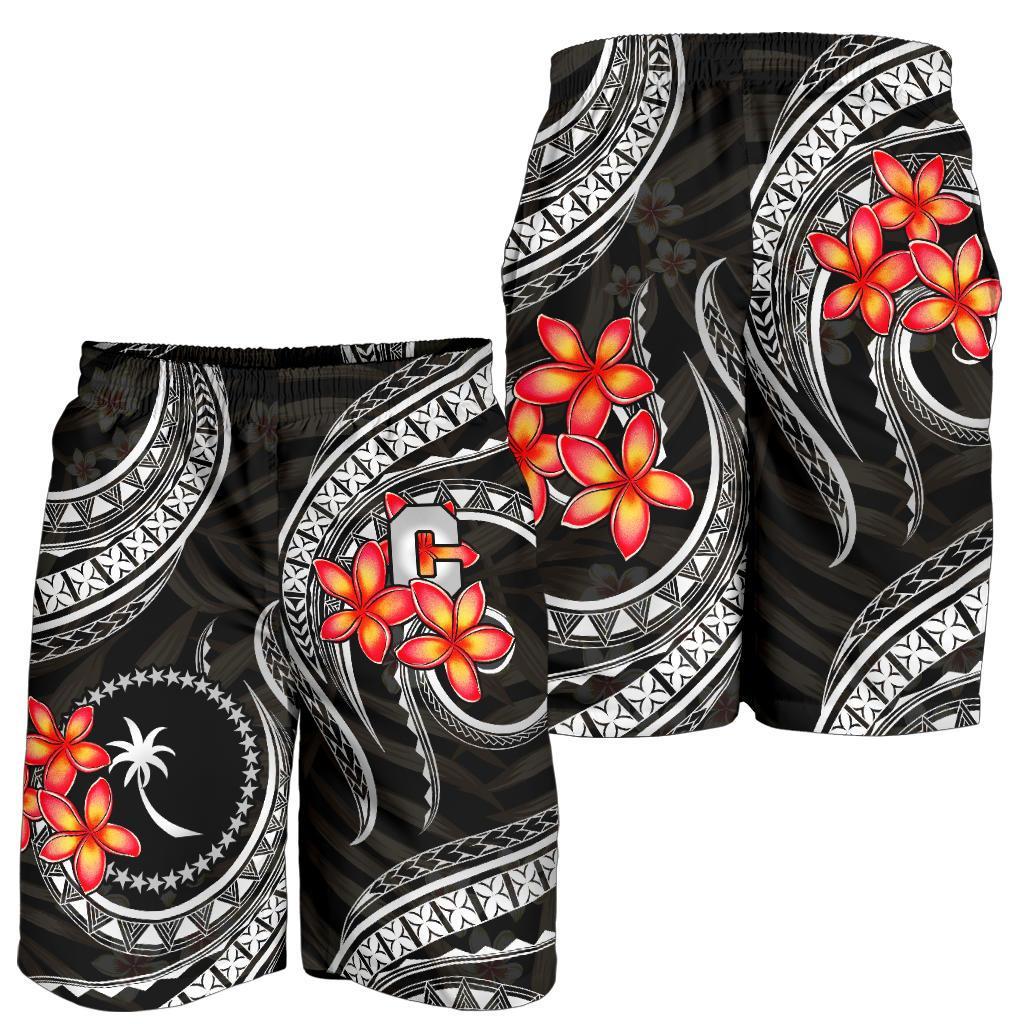 Chuuk Micronesian Men Shorts - Black Plumeria - Polynesian Pride