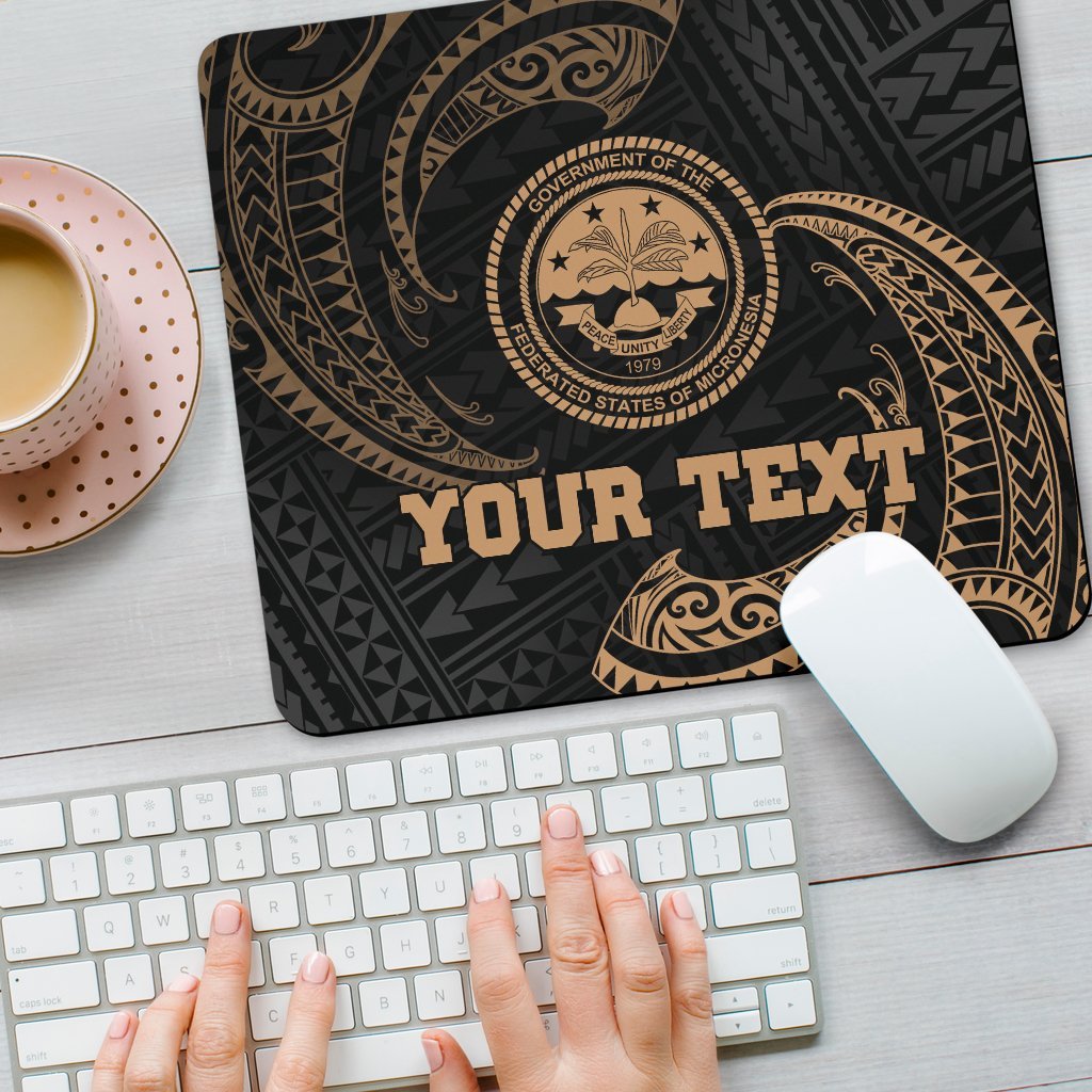 Federated States Of Micronesia Custom Personalised Mouse Pad - Gold Tribal Wave - Polynesian Pride