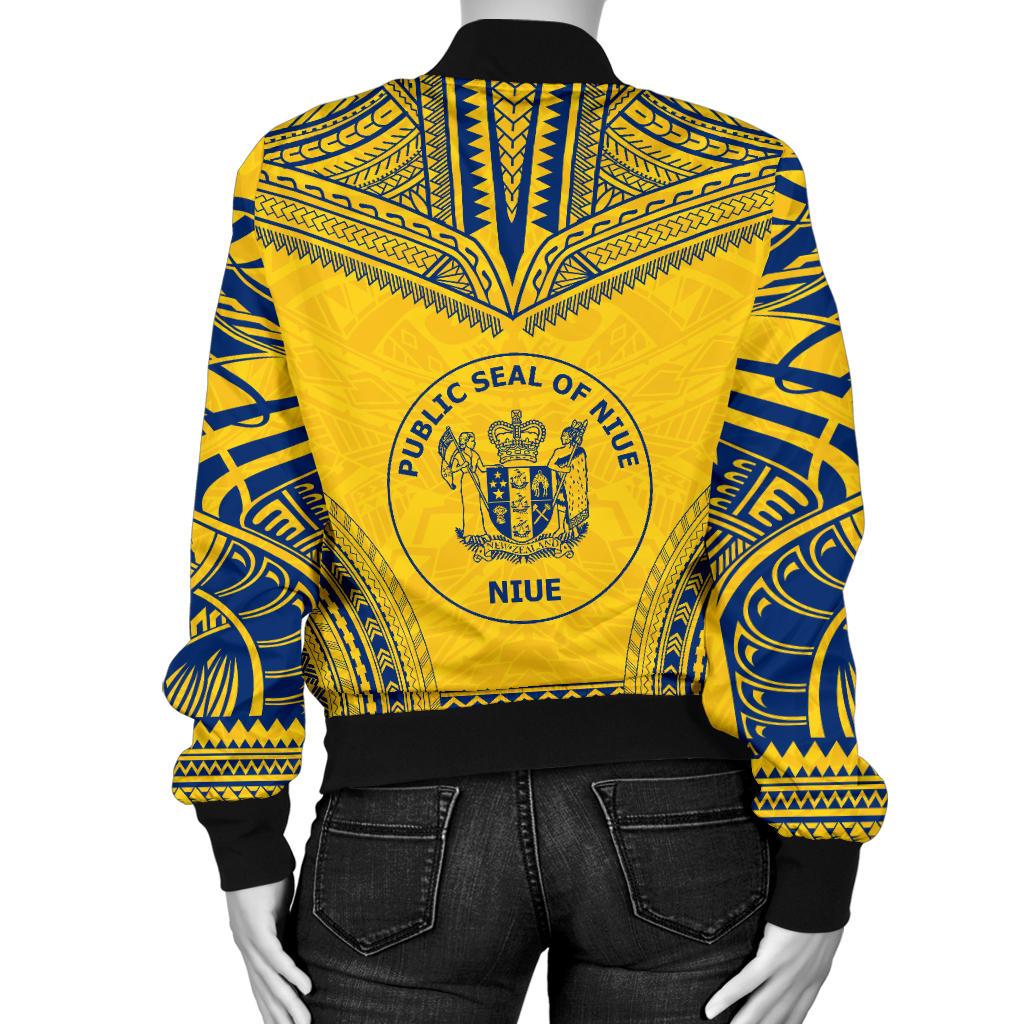 Niue Flag Polynesian Chief Women'S Bomber Jacket - Polynesian Pride