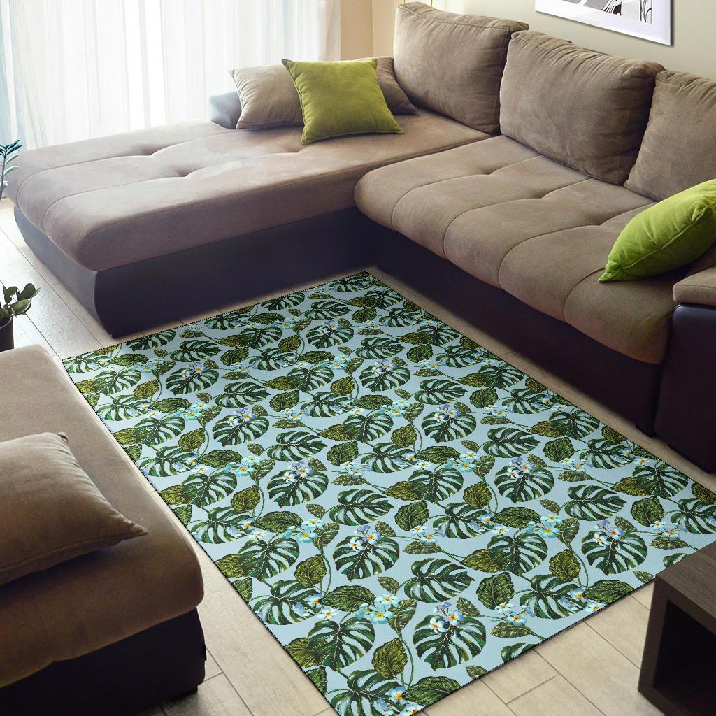 Tropical Flowers Monstera Leaf Rug - Polynesian Pride