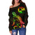 Tonga Polynesian Women's Off Shoulder Sweater - Turtle With Blooming Hibiscus Reggae - Polynesian Pride