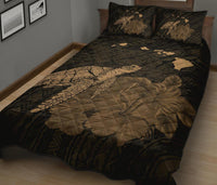 Hawaii Polynesian Hibiscus Turtle Map Quilt Bed Set - AH - Gold - Polynesian Pride