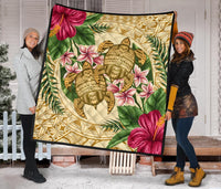 Hawaii Premium Quilt - Turtle Strong Pattern Hibiscus Plumeria AH - Polynesian Pride