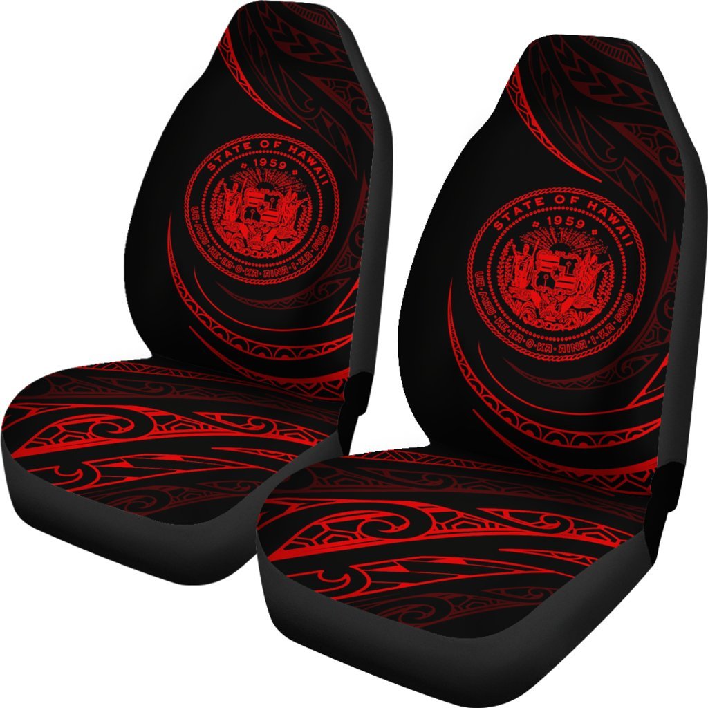 Hawaii Coat Of Arms Car Seat Covers - Red - Frida Style Universal Fit Black - Polynesian Pride