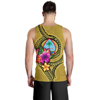 Guam Polynesian Men's Tank Top - Floral With Seal Gold - Polynesian Pride