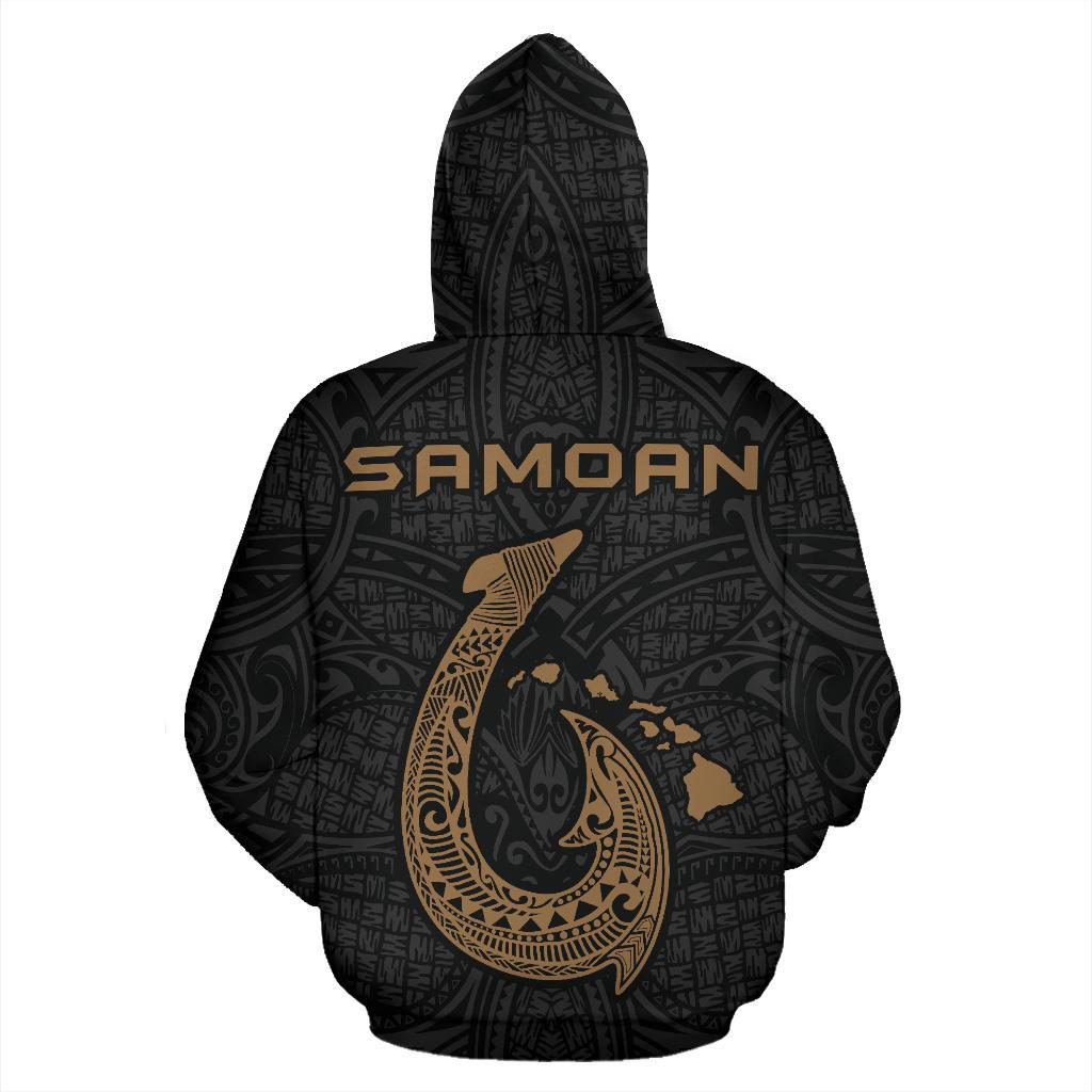 Polynesian Samoan Fish Hook Map Kakau Warrior Hawaii Zip Hoodie - Polynesian Pride