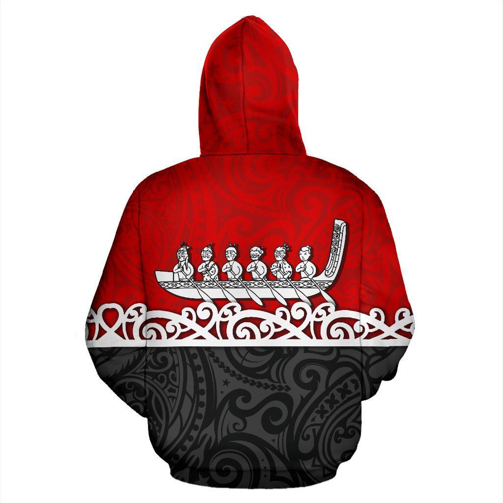 New Zealand Zip up Hoodie, Maori Waka Zipper Hoodie Red - Polynesian Pride