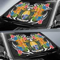 Nauru Auto Sun Shades - Coat Of Arms With Tropical Flowers - Polynesian Pride