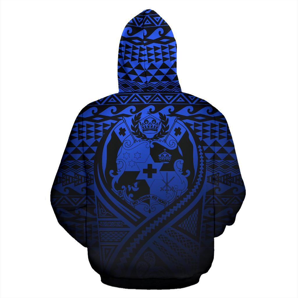 Tonga All Over Zip up Hoodie Lift up Blue - Polynesian Pride