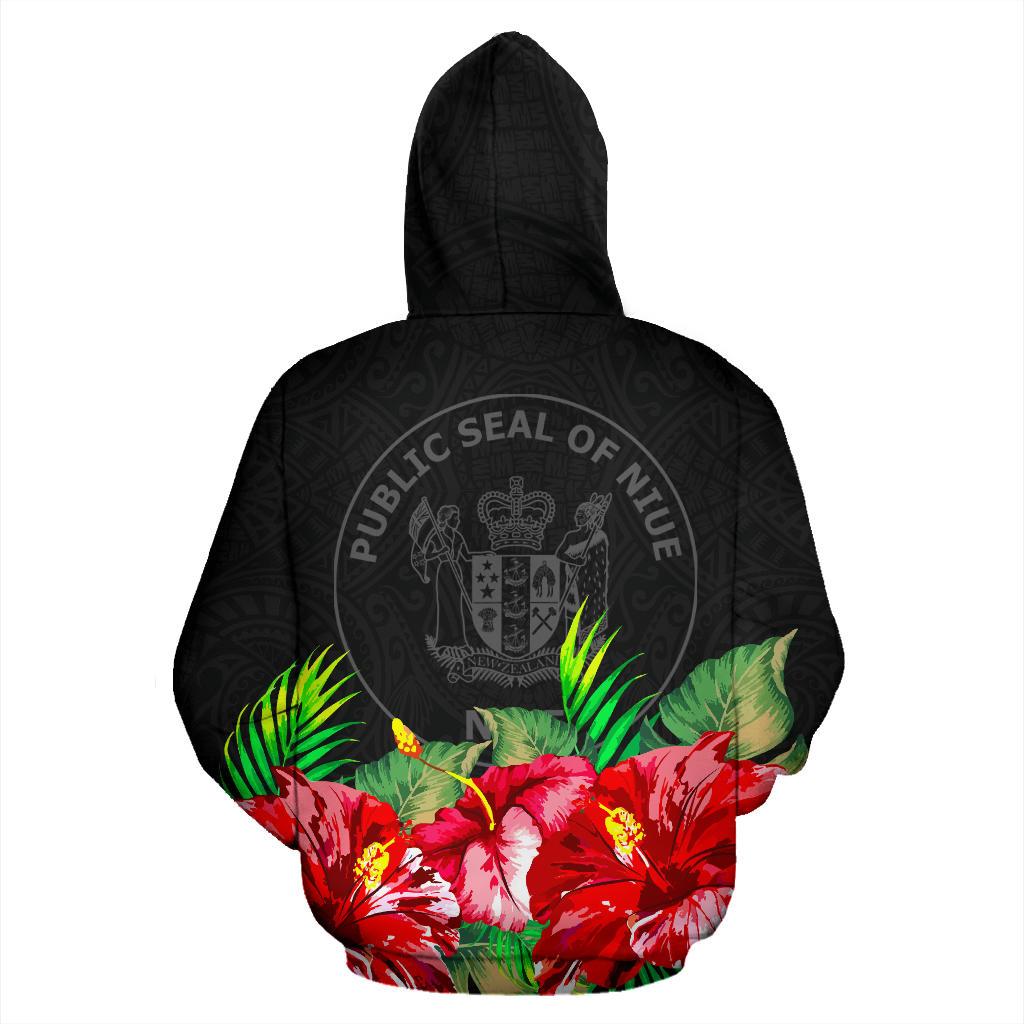 Niue Polynesian Zip Hoodie Black Hibiscus - Polynesian Pride