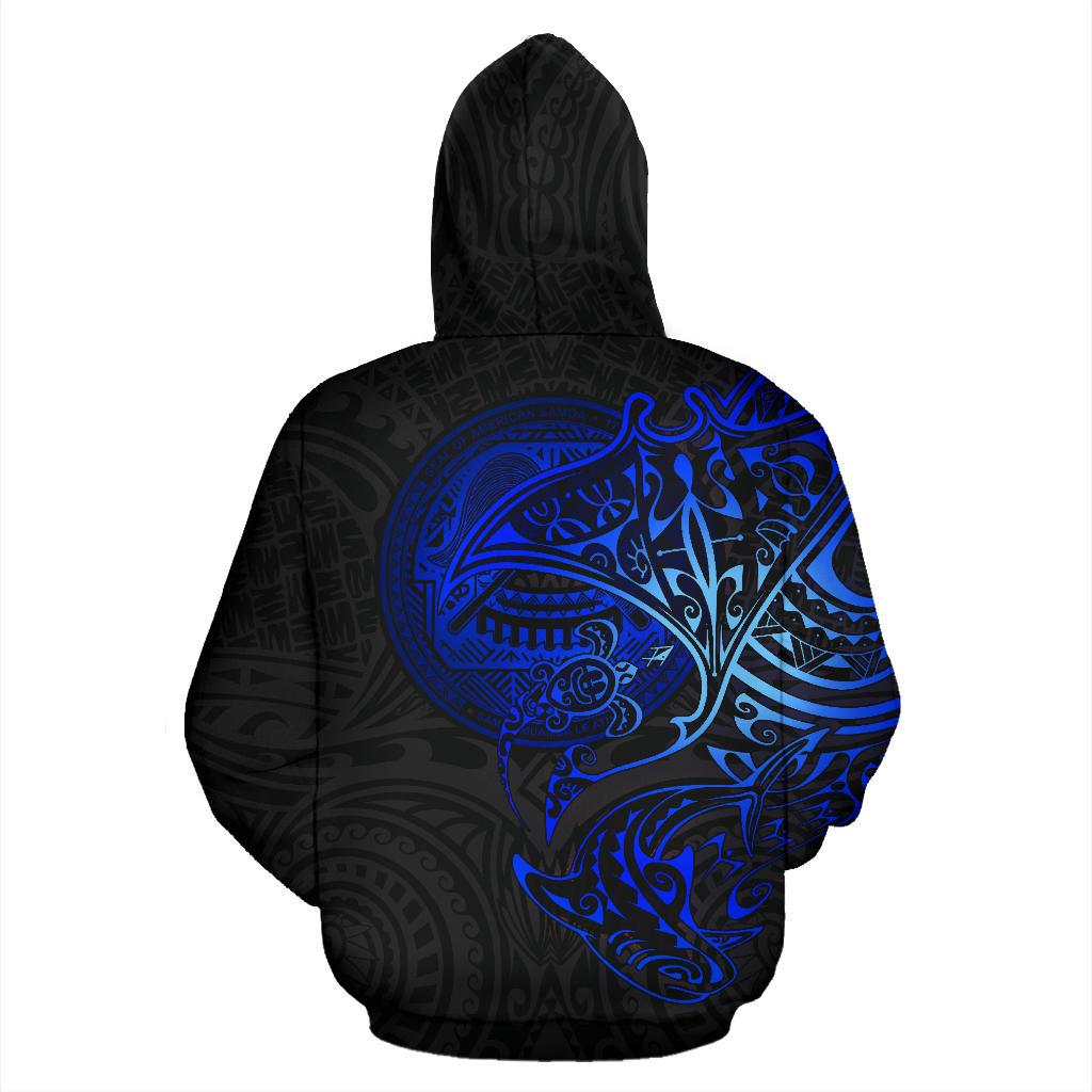 American Samoa Polynesian Hoodie Blue Turtle Shark Manta - Polynesian Pride
