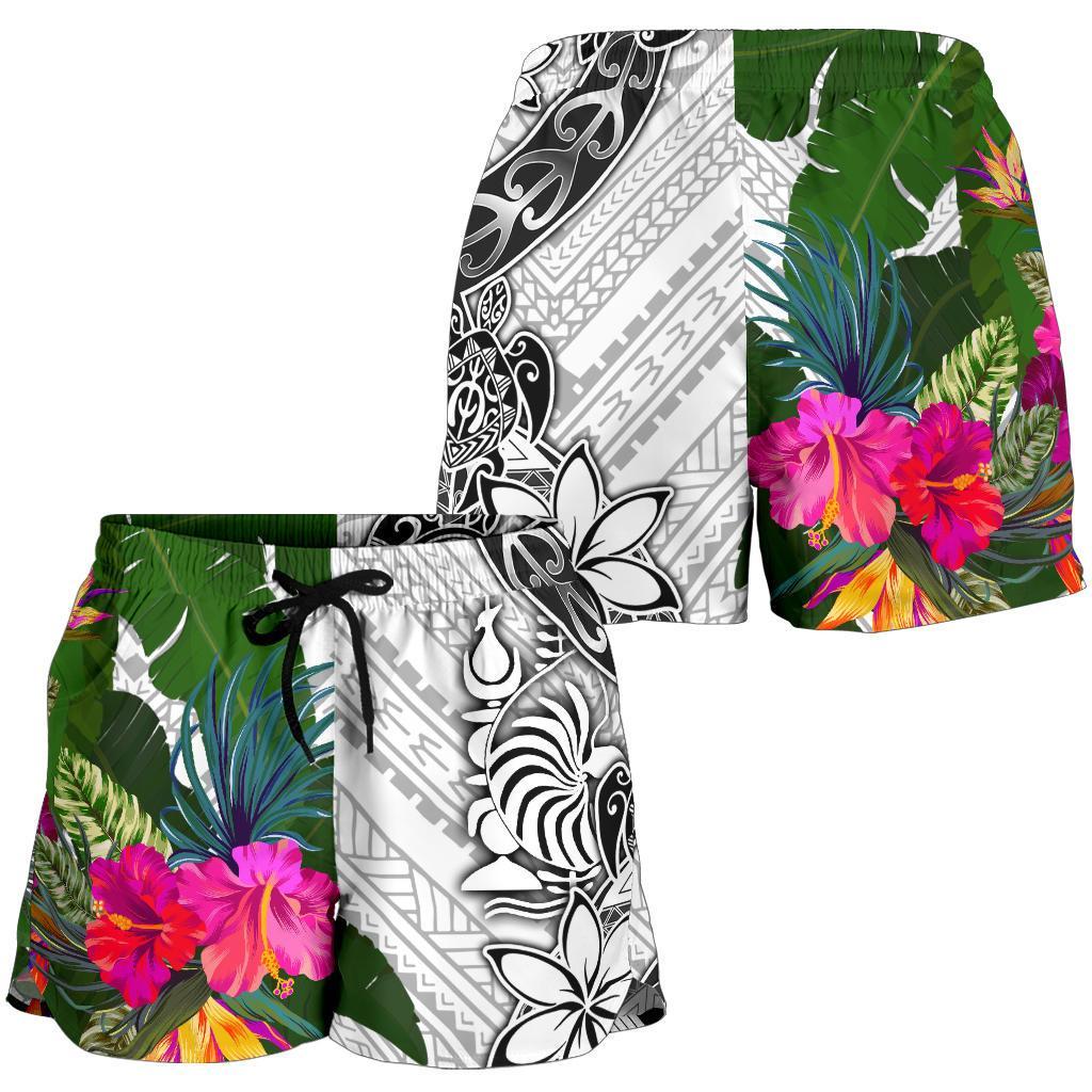 New Caledonia Women's Short White - Turtle Plumeria Banana Leaf Crest - Polynesian Pride