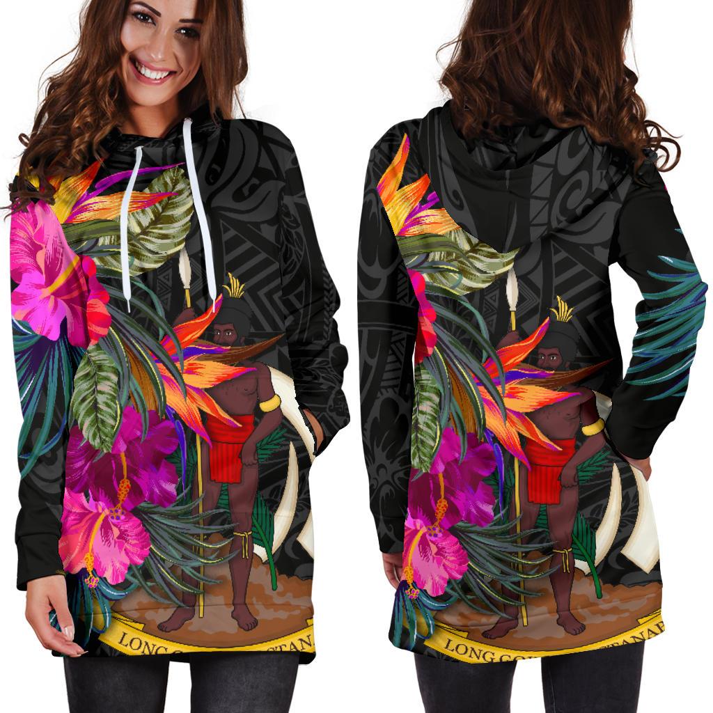 Vanuatu Women's Hoodie Dress - Hibiscus Polynesian Pattern - Polynesian Pride