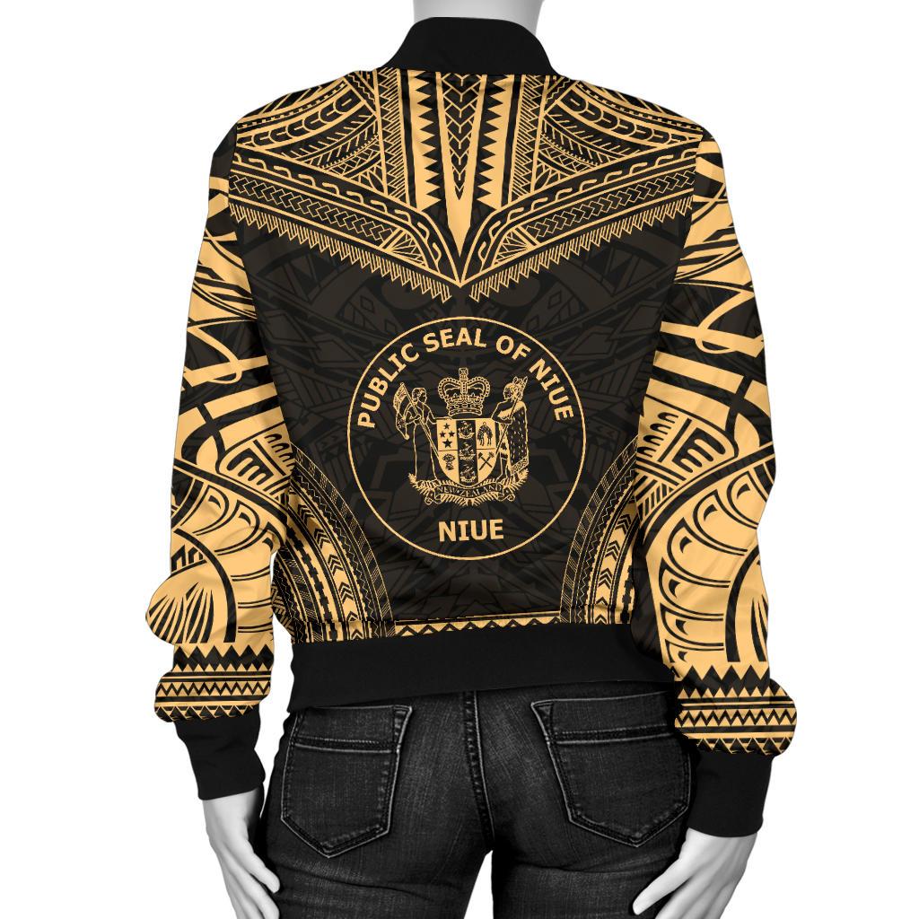 Niue Polynesian Chief Women'S Bomber Jacket - Gold Version - Polynesian Pride