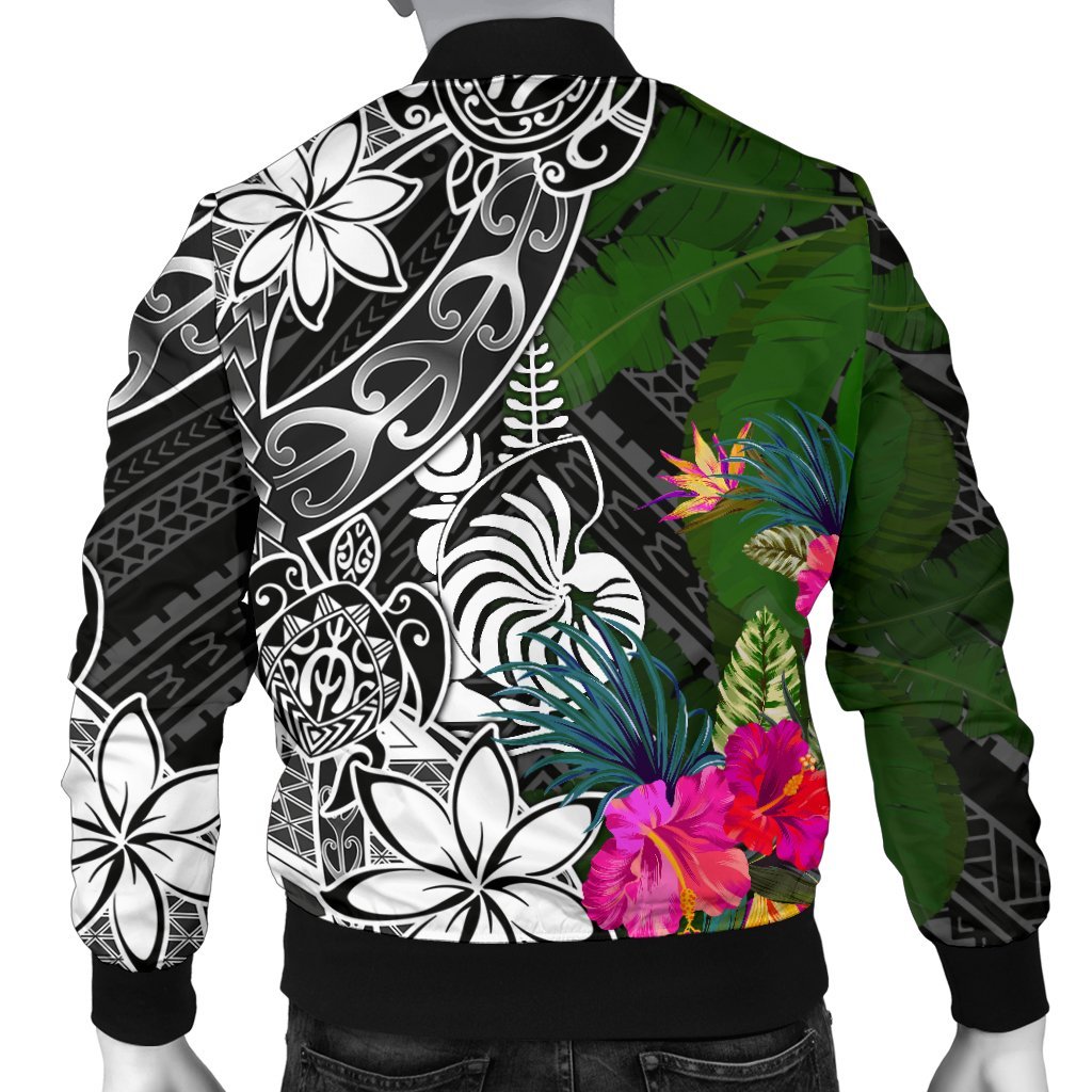 New Caledonia Men Bomber Jacket - Turtle Plumeria Banana Leaf Crest - Polynesian Pride