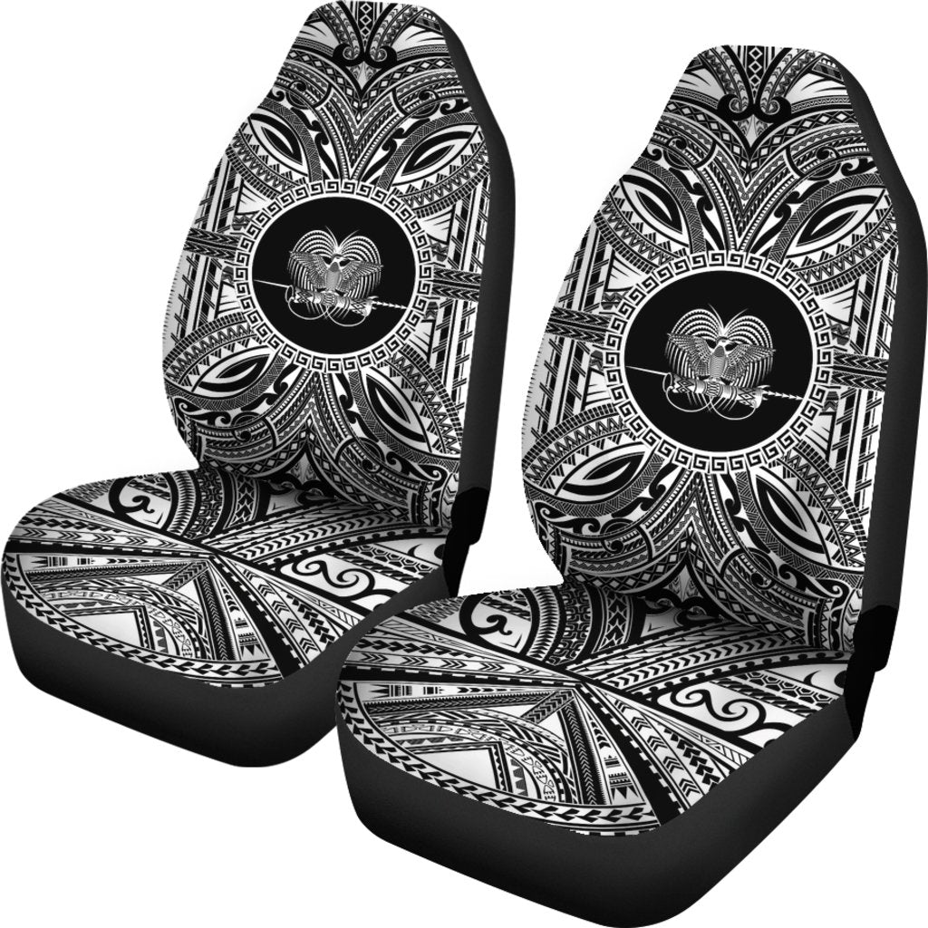 Papua New Guinea Car Seat Cover - Papua New Guinea Coat Of Arms Polynesian White Black - Polynesian Pride