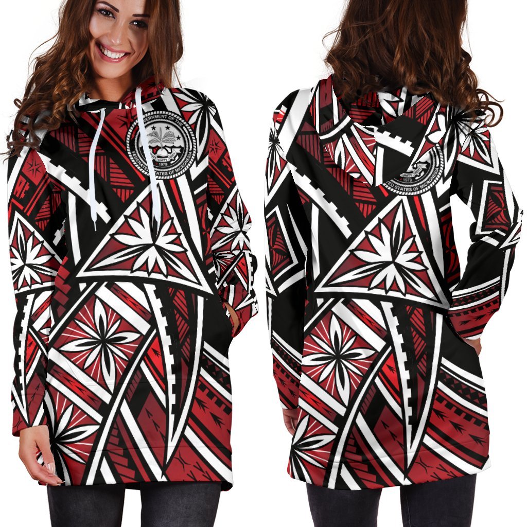 Federated States of Micronesia Women's Hoodie Dress - Tribal Flower Special Pattern Red Color Red - Polynesian Pride