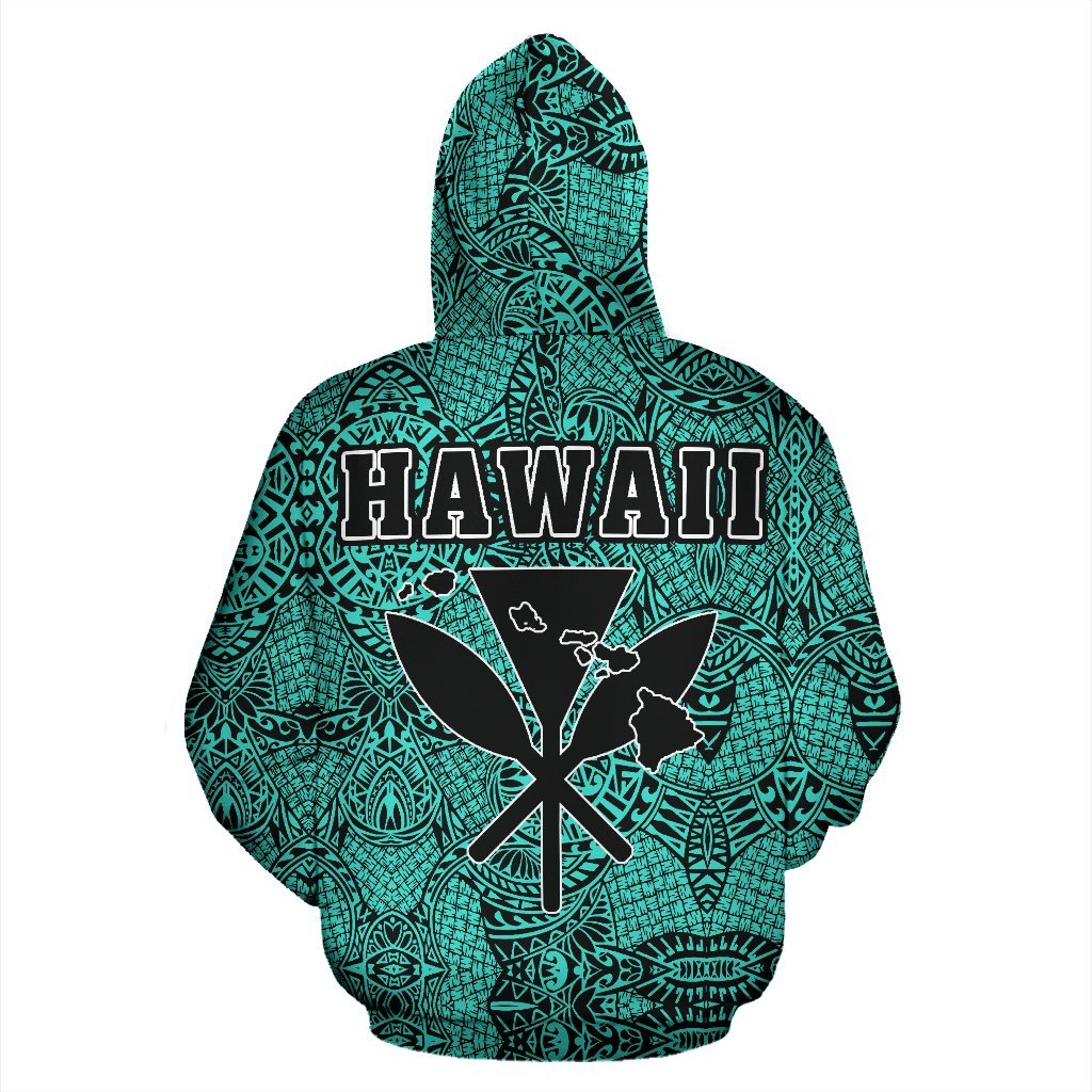 Polynesian Kanaka Maoli Hawaii Zip Hoodie Turquoise - Polynesian Pride