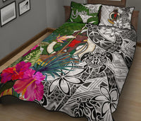 Vanuatu Custom Personalised Quilt Bet Set White - Turtle Plumeria Banana Leaf - Polynesian Pride