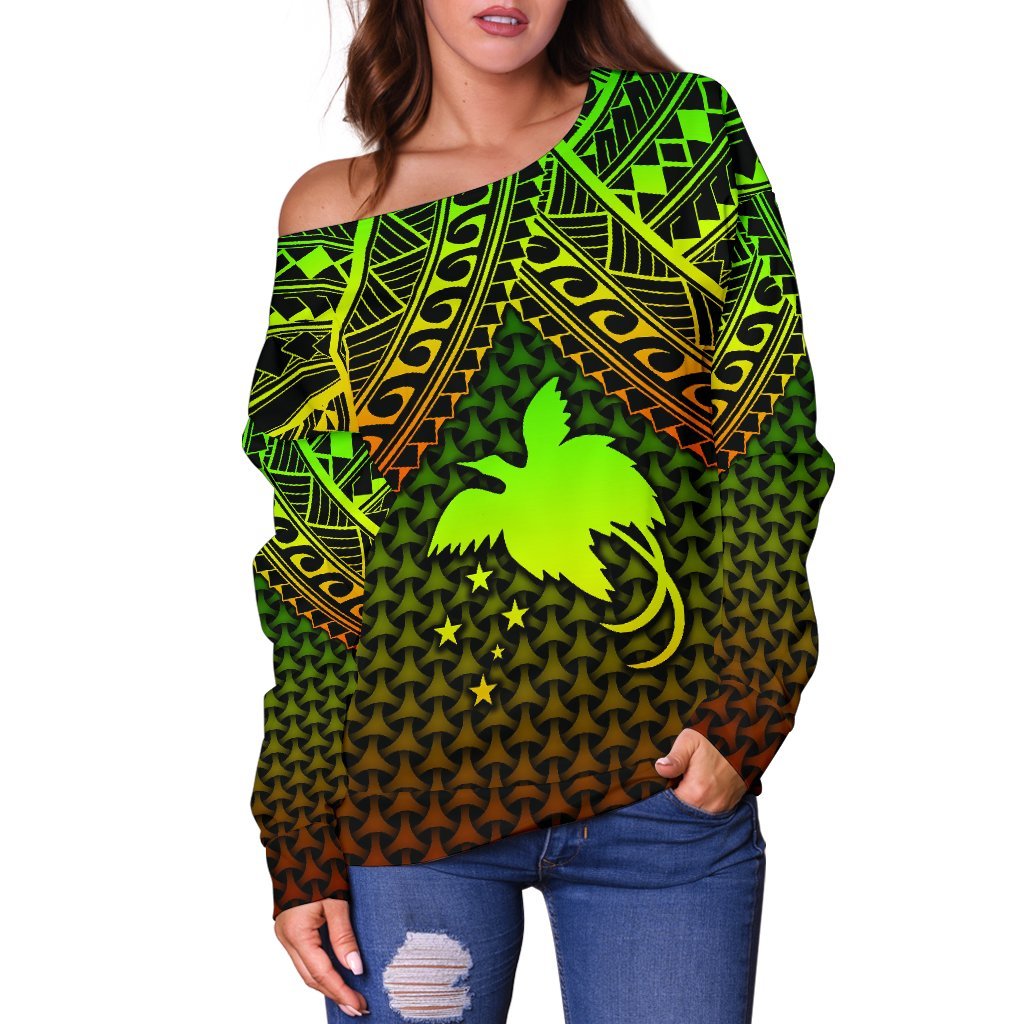 Polynesian Papua New Guinea Off Shoulder Sweater - Reggae Vintage Polynesian Patterns - Polynesian Pride