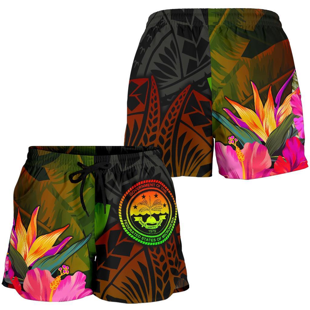 Federated States of Micronesia Polynesian Women's Shorts - Hibiscus and Banana Leaves - Polynesian Pride
