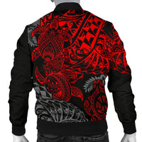 Polynesian Hawaii (Kanaka Maoli) Men Bomber Jacket - Red Hibiscus Turtle Flowing - Polynesian Pride